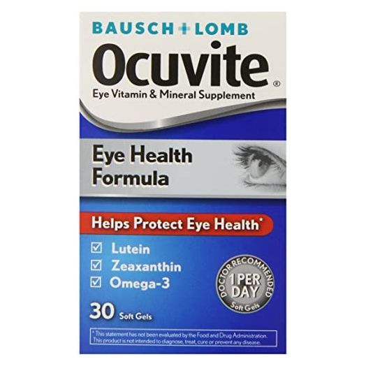 Bausch + Lomb Ocuvite Eye Vitamin and Mineral Supplement Eye Health Formula with Lutein, Zeaxanthin, and Omega-3, 30 Count Bottle
