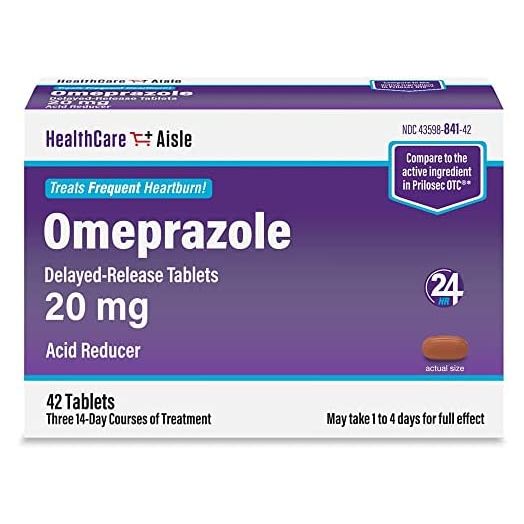 HealthCareAisle Omeprazole 20 mg – 42 Delayed-Release Tablets – Acid Reducer, Treats Frequent Heartburn