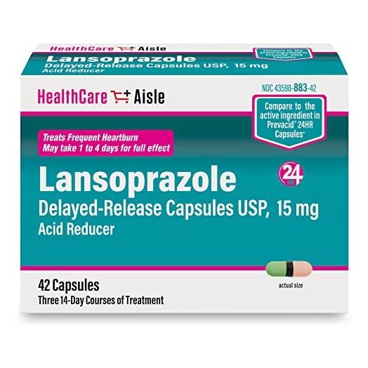HealthCareAisle Lansoprazole 15 mg – 42 Delayed-Release Capsules – Acid Reducer, Treats Frequent Heartburn