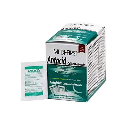 Medi-First 80233 Chewable Mint Antacid Tablets, 50-Packets of 2