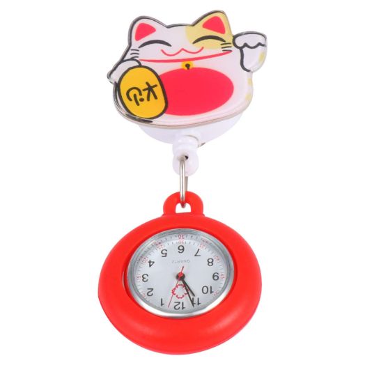 Hemobllo Retractable Watch Portable Pocket Watch Clip On Watch Cute Cat Watch with Second Hand for Doctor