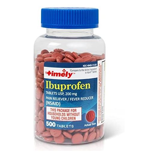 Timely - Ibuprofen 200mg - 500 Tablets - Compared to The Active Ingredient in Advil Tablets - Pain Relief Tablets and Fever Reducer for Adults and Children 12 Years and Over - for Headache Relief