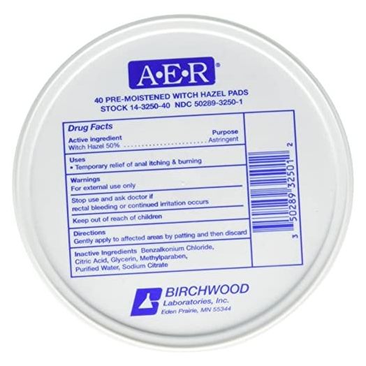 Birchwood Laboratories A-E-R Pre-Moistened Witch Hazel Pads, 40 Count