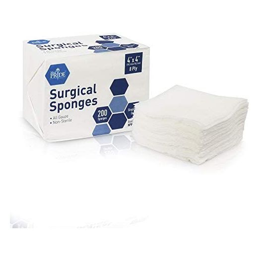 Medpride Surgical Sponges 200 Pack –Gauze Pads Non sterile -First Aid Wound Care Dressing Sponge – Woven Medical Nonstick, Non Adherent Mesh Scrubbing Bandages – Disposable, Absorbent 4'' x 4'', 8 ply