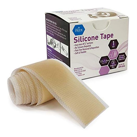 Medpride Easy-Tear Silicone Gel Tape Roll-1.5 Inch x 1.6 Yards- Medical Grade Wound Dressing, Sticky Bandage, Water + Shower-proof- Latex-Free, Adhesive, Soft + Flexible, Pain-Free Removal + Switching