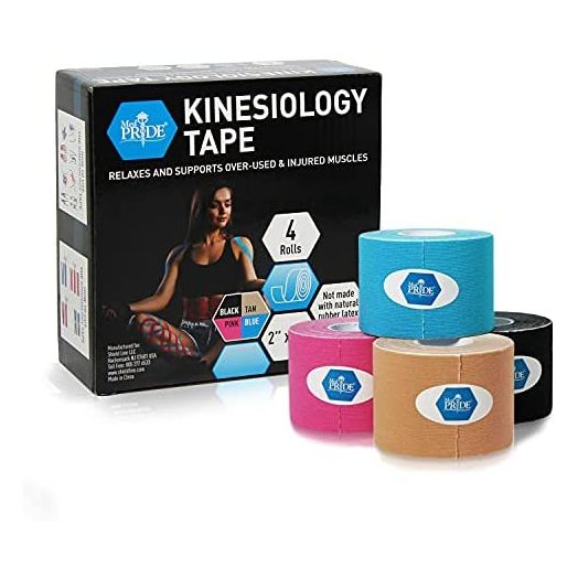 Medpride Kinesiology Tape – 4 Rolls Latex-Free Athletic Tape for Pain Relief, Injured Muscle Support - Therapeutic Sports Tape Stabilizes Knee, Muscle & Joints – 4 Uncut Rolls [2” x 16.4 Feet]