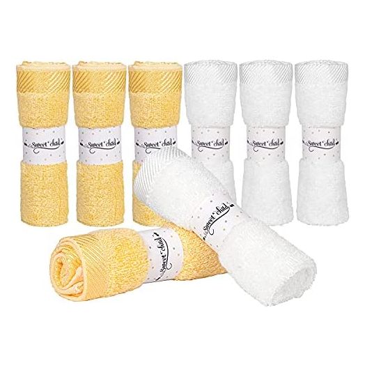 Sweet Child Bamboo Baby Washcloths - Premium Wash Cloth Set of 8 - Ultra Soft Kids/Infant Wash Cloths for Face and Body - Neutral Washcloth Pack - Top Baby Registry and Shower Gifts (Yellow/White)