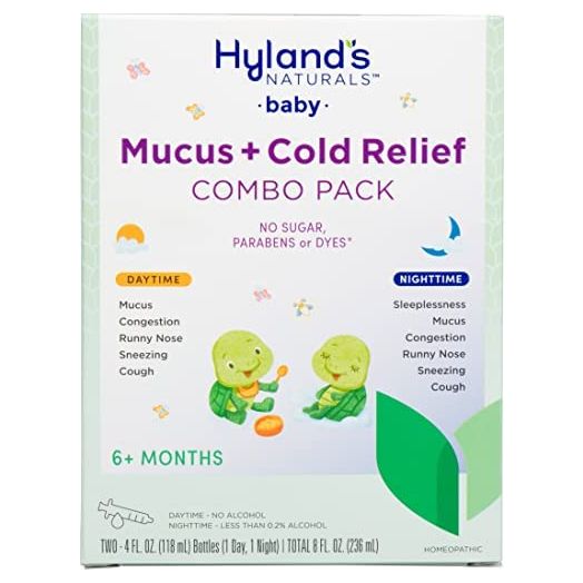 Infant and Baby Cold Medicine, Hyland's Naturals Baby Mucus + Cold Relief, Day & Night Value Pack, Decongestant and Cough Relief, 8 Fl Oz