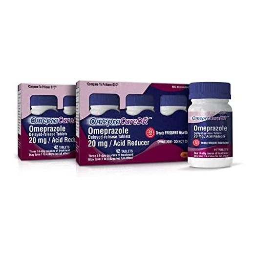 OmepraCareDR 84 Count Tablets Omeprazole 20mg Acid Reducer for Heartburn (14 Tablets/Bottle) Two 3-Pack Cartons for Six 14-Day Courses, Delayed-Release Tablets