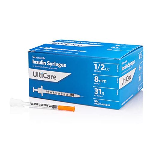 UltiCare Insulin Syringes 1/2 mL - 31G x 8mm (5/16") 100 Count Box