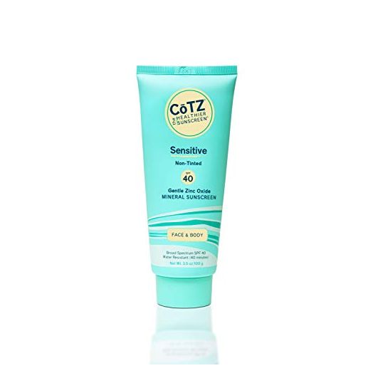 COTZ Sensitive Non-Tinted Zinc Oxide Mineral Sunscreen for Body and Face; Broad Spectrum SPF 40; 3.5 oz / 100 g