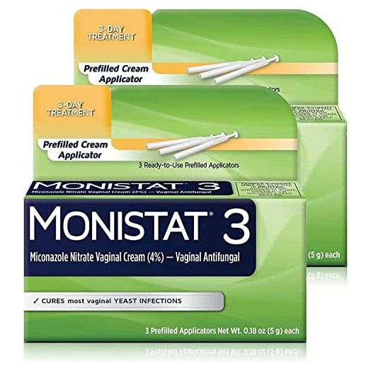 Monistat 3-Day Yeast Infection Treatment, Pre-Filled Cream Applicators, Pack of 2