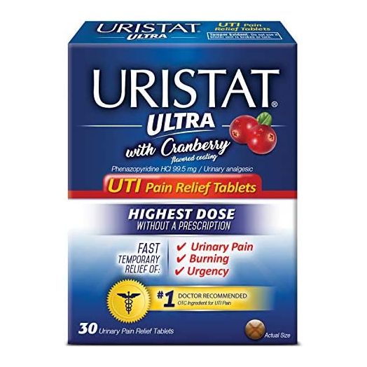 Uristat Ultra UTI Pain Relief Tablets, Fast Urinary Tract Infection Relief of Urinary Pain, Burning, Urgency, Maximum Strength, Cranberry Flavored Coating, 30 Tablets