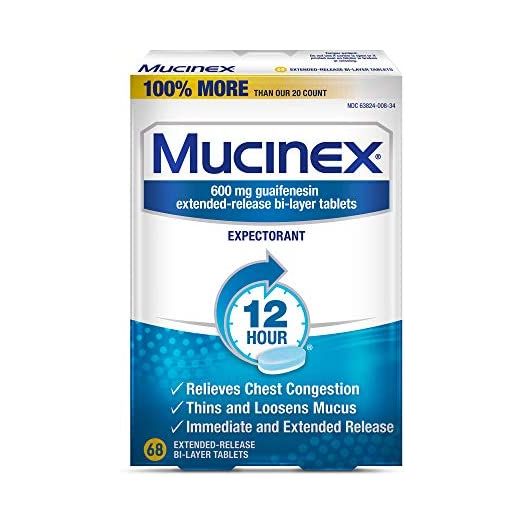 Chest Congestion, Mucinex 12 Hour Extended Release Tablets, 68ct, 600 mg Guaifenesin Relieves Chest Congestion Caused by Excess Mucus, #1 Doctor Recommended OTC Expectorant