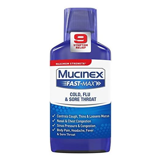 Mucinex FastMax Cold Flu Sore Throat Relief Liquid Fluid Ounce, 6 Fl Oz