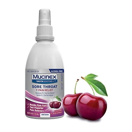 Mucinex InstaSoothe Sore Throat + Pain Relief Sore Throat Spray, Powerful with Soothing Cherry Flavor, 3.8 Fl Oz