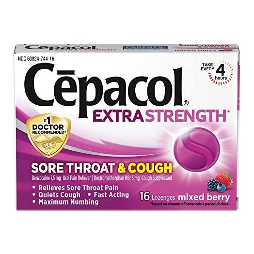 Cepacol Maximum Strength Throat and Cough Drop Lozenges, Mixed Berry, 16 Count (Pack of 8)