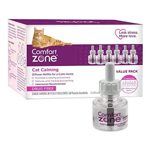 6 Refills | Comfort Zone Cat Calming Pheromone Diffuser Refills for a Calm Home | Veterinarian Recommended | De-Stress Your Cat and Reduce Spraying, Scratching, & Other Problematic Behaviors