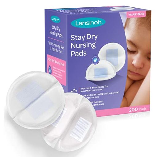 Lansinoh Stay Dry Disposable Nursing Pads for Breastfeeding, 200 Count (Pack of 1)