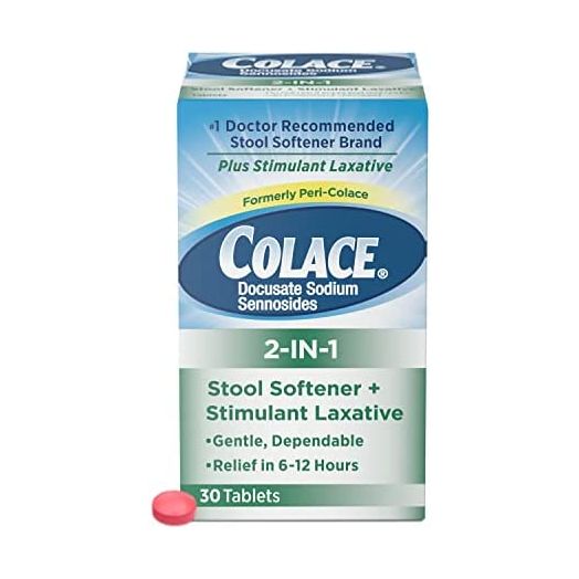 Colace 2-In-1 Stool Softener & Stimulant Laxative Tablets, Gentle Constipation Relief in 6-12 Hours, 30 Count