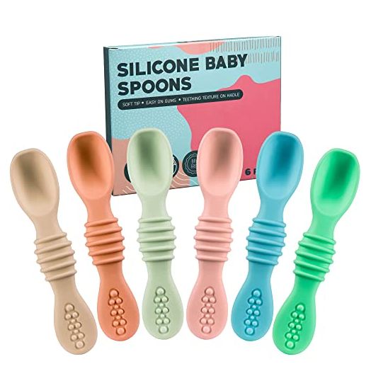 Silicone Baby Spoons for Baby Led Weaning 6-Pack, First Stage Baby Feeding Spoon Set Gum Friendly BPA Lead Phthalate and Plastic Free, Great Gift Set