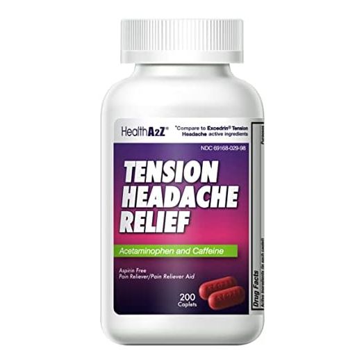 HealthA2Z Tension Headache Relief, Aspirin Free, Compare to Excedrin Active Ingredient, 200 Caplets