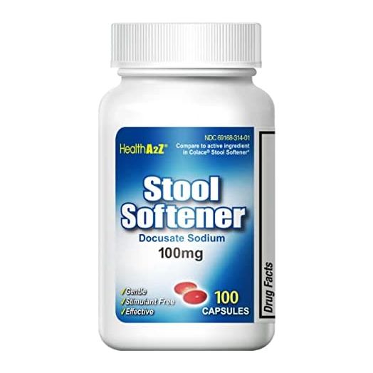 HealthA2Z® Stool Softener, Docusate Sodium 100mg, Compare to Colace® Stool Softener Active Ingredient, 100 Capsules…