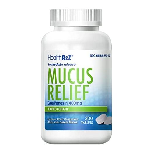 HealthA2Z Mucus Relief, Guaifenesin 400mg, 300 Tablets, Immediate Release, Expectorant