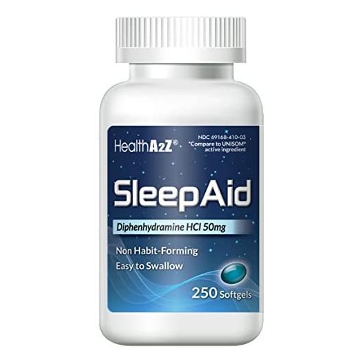 HealthA2Z Sleep Aid, Diphenhydramine HCl 50mg, 250 Softgels, Supports Deeper, Restful Sleeping, Non Habit-Forming