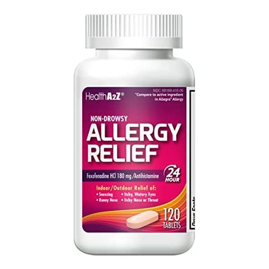 HealthA2Z Fexofenadine Hydrochloride 180mg, Antihistamine for Allergy Relief ,Non-Drowsy,24-Hour, 120 Count Coated Caplets,Compare to Allegra Active Ingredient