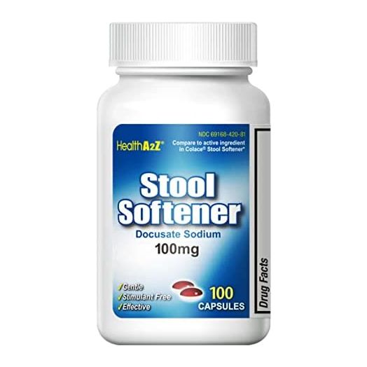 HealthA2Z Stool Softener, Docusate Sodium 100mg, Compare to Colace® Active Ingredient, 100 Capsules