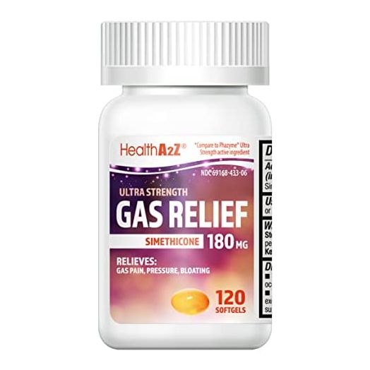 HealthA2Z® Gas Relief Simethicone 180mg | 120 Softgels | Ultra Strength | Relieves from Stomach Discomfort and Gas | Anti Flatulence | Relieves Gas Fast