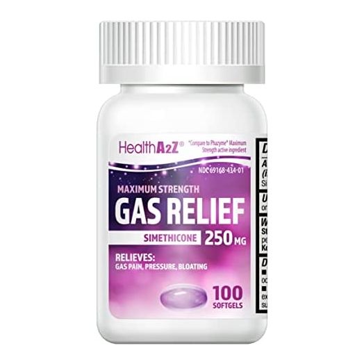 HealthA2Z Gas Relief 100 Counts | Simethicone 250mg Maximum Strength | Fast Gas Relief | Relieve Symptoms Naturally