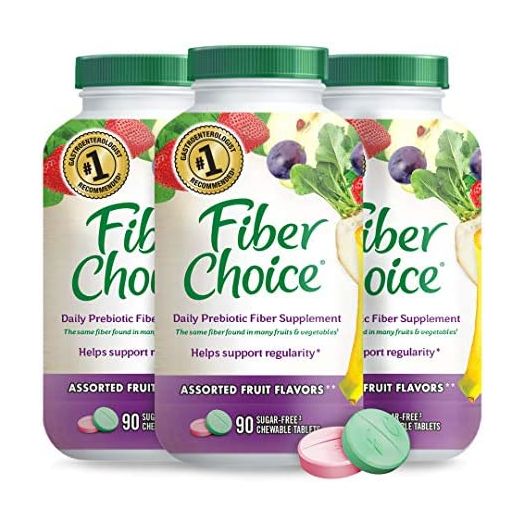 Fiber Choice Daily Prebiotic Fiber Chewable Tablets, Assorted Fruit, 90 Count (Pack of 3)