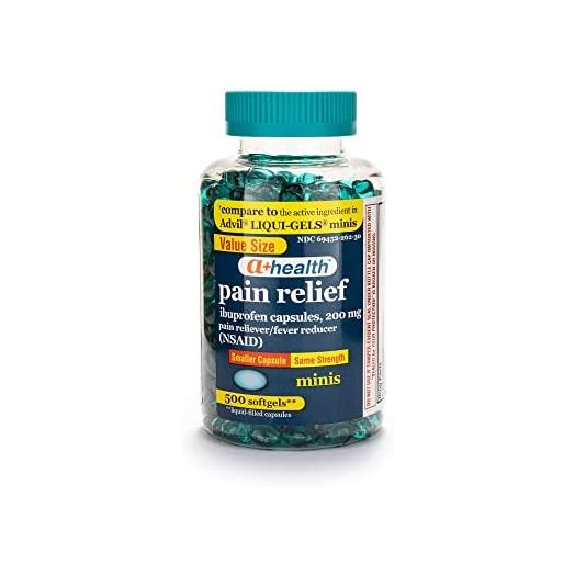 A+ Health Mini Ibuprofen 200 Mg Softgels, Pain Reliever/Fever Reducer (NSAID), Made in USA, 500 Count