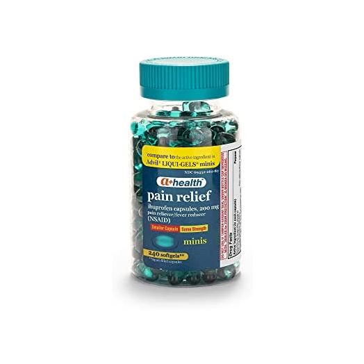 A+ Health Mini Ibuprofen 200 Mg Softgels, Pain Reliever/Fever Reducer (NSAID), Made in USA, 240 Count