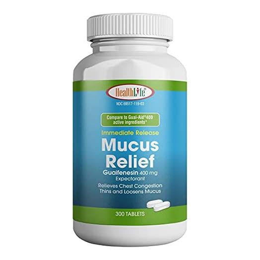 HealthLife® Mucus Relief Guaifenesin Caplets, 400 mg (300 Count) Fast Acting Expectorant, Thin s and Loosens Mucus, Relieves Chest Congestion, Cough, Cold and Flu.
