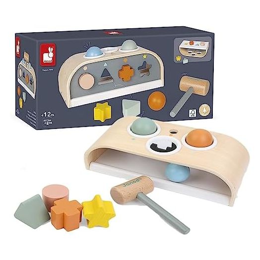 Janod Sweet Cocoon-3 in 1 Wooden Toy, Tap, Embedding and Shape Box- Early Learning Game-from 1 Year Old, J04409