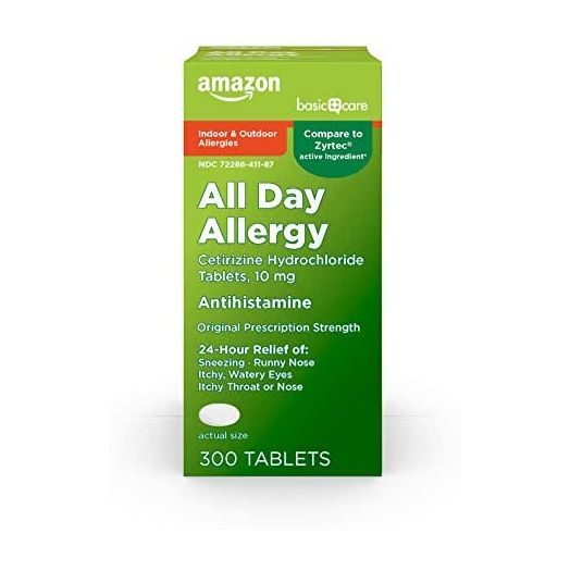 Amazon Basic Care All Day Allergy, Cetirizine Hydrochloride Tablets, 10 mg, Antihistamine, 300 Count