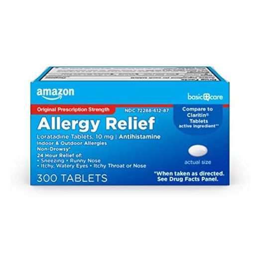 Amazon Basic Care Allergy Relief Loratadine Tablets 10 mg, Antihistamine, Allergy Medicine for 24 Hour Allergy Relief, 300 Count