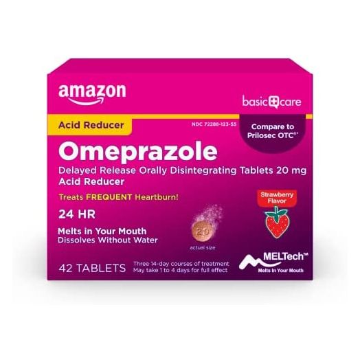Amazon Basic Care Omeprazole Delayed Release Orally Disintegrating Tablets, Strawberry Flavor, 42 Count