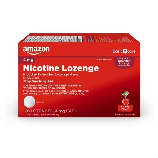 Amazon Basic Care Nicotine Lozenge 4 mg, Reduce Nicotine Cravings and Stop Smoking with a Nicotine Replacement Therapy, 168 Count