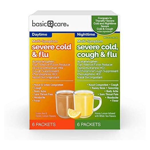 Amazon Basic Care Multi-Symptom Severe Cold Daytime and Severe Cold & Cough Nighttime Combination Pack, 12 Count