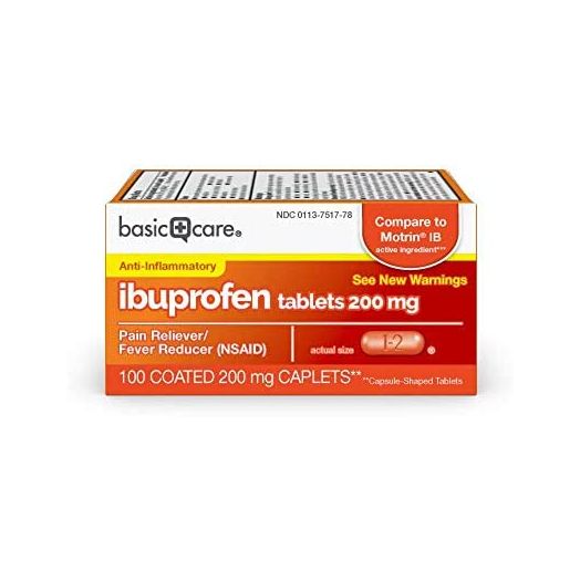 Amazon Basic Care Ibuprofen Tablets, 200 mg, Pain Reliever/Fever Reducer, 100 Count