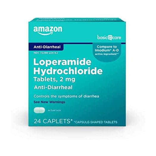 Amazon Basic Care Loperamide Hydrochloride Tablets, 2 mg, Anti-Diarrheal, 24 Count