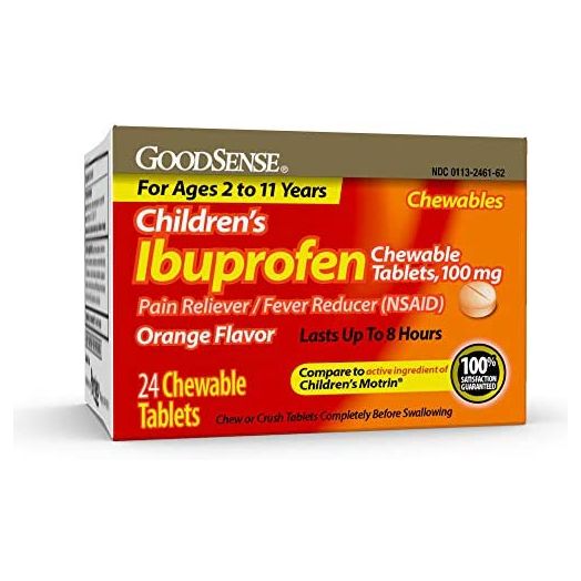 GoodSense Children's Ibuprofen Chewable Tablets, 100 mg, Orange Flavor, Pain Reliever and Fever Reducer, 24 Count