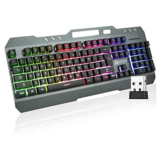 KLIM Lightning Wireless Keyboard US + Metal Frame and Durable Keys + Semi-Mechanical Keyboard for PC PS4 PS5 + 5-Year Warranty + Wireless Gaming Keyboard with Bright Rainbow Backlighting + New 2022