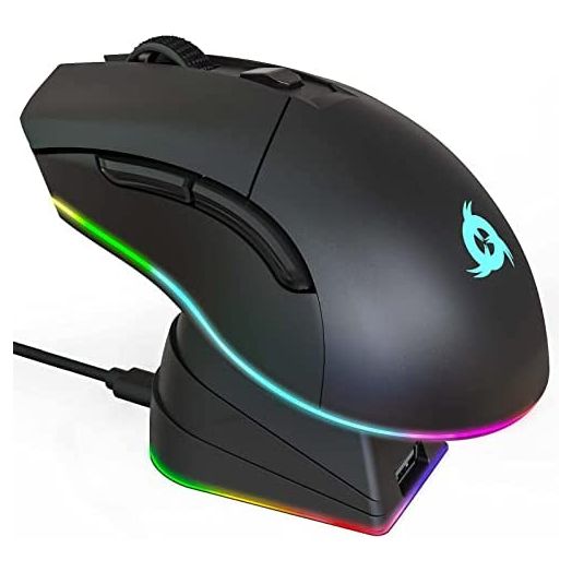 KLIM Blaze Pro Rechargeable Wireless Gaming Mouse with Charging Dock RGB + High-Precision Sensor and Long-Lasting Battery + Up to 6000 DPI + Great PC Gaming Mouse Wireless 2022