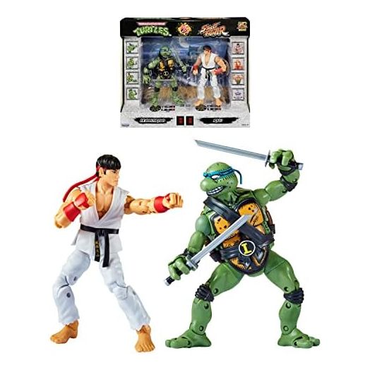 BANDAI 2 Pack | Teenage Mutant Ninja Turtles Leonardo Vs Street Fighter Ryu Action Figures | 6'' and Turtle with Articulation, P81251