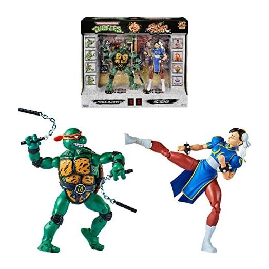 BANDAI 2 Pack | Teenage Mutant Ninja Turtles Michelangelo Vs Street Fighter Chun-Li Action Figures | 6'' and Turtle with Articulation, P81252